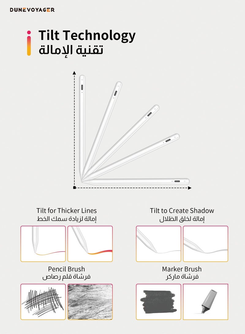 DuneVoyager Active Digital Stylus Pen Pencil Pro 2nd Generation iPad Pen With Fast Charging High Precision Digital Stylus Pencils，Stylus Pen For Ipad With Palm Rejection Function, Active Pencil Compatible (2018-2024) Apple iPad Pro 11/12.9 Inches, iPad 10/9/8/7/6th Generation, iPad Air 5/4/3 Generation, iPad Mini 5/6/7 Fifth Generat White - Image 5